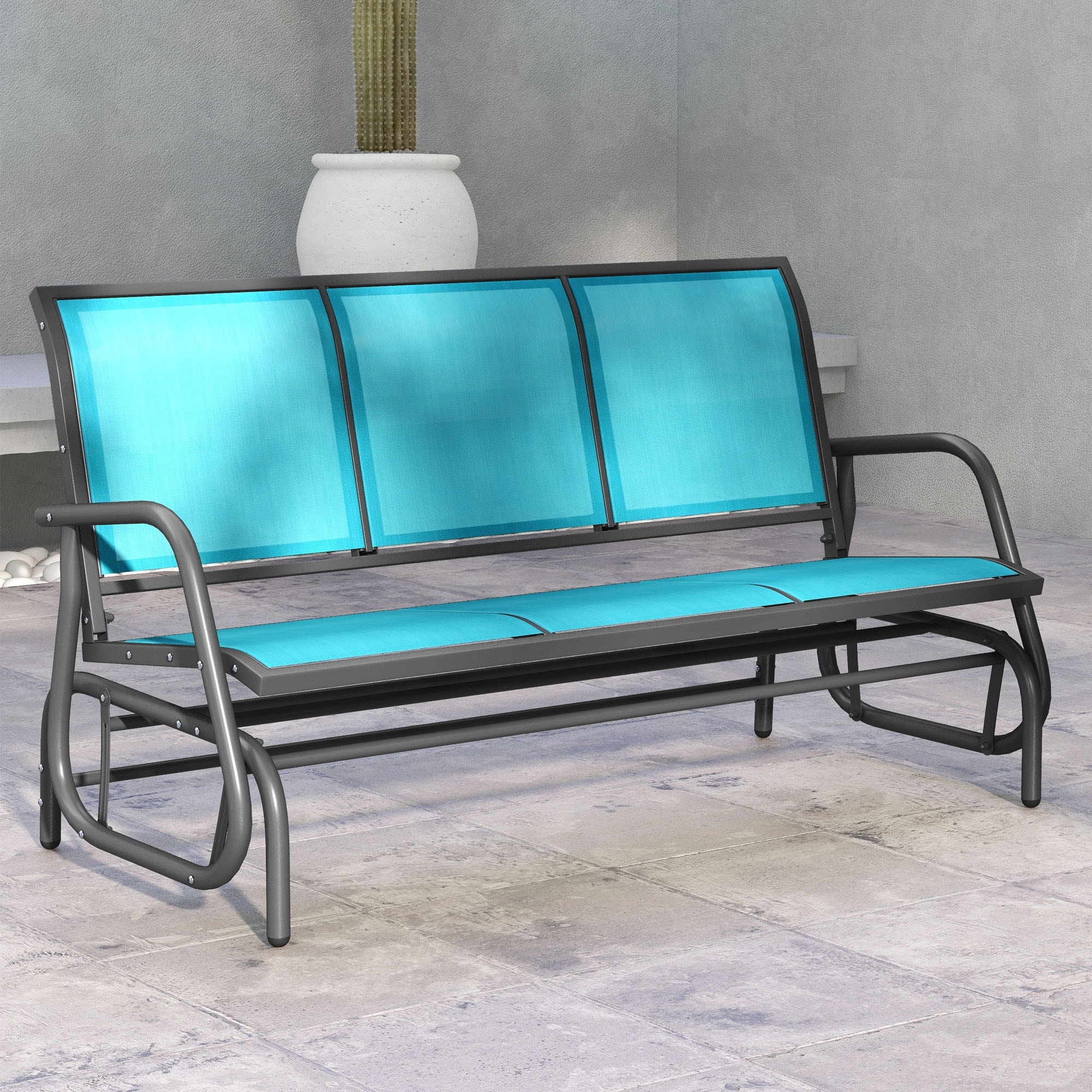 Outsunny 3 Person Patio Glider Bench Outdoor Porch Glider Swing with 3 Seats Breathable Mesh Fabric Metal Frame Light Mixed On Sale Bed Bath Beyond 40171806