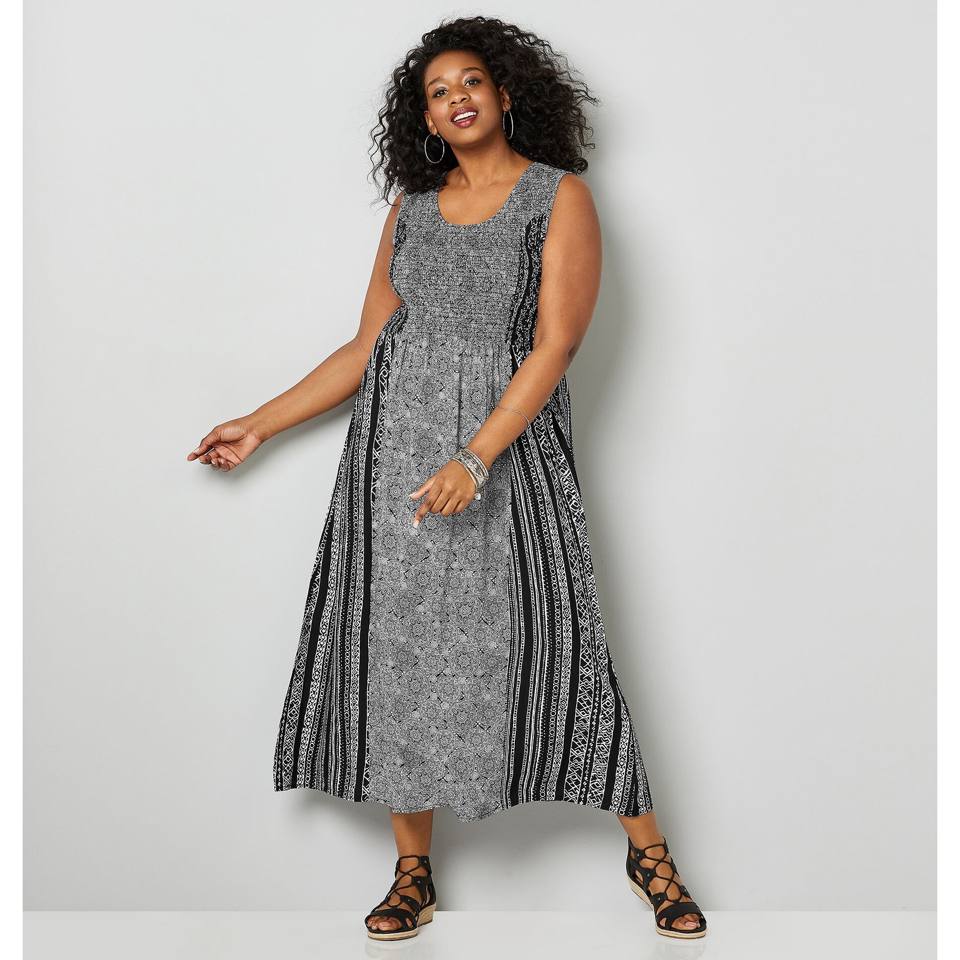 black shirred maxi dress
