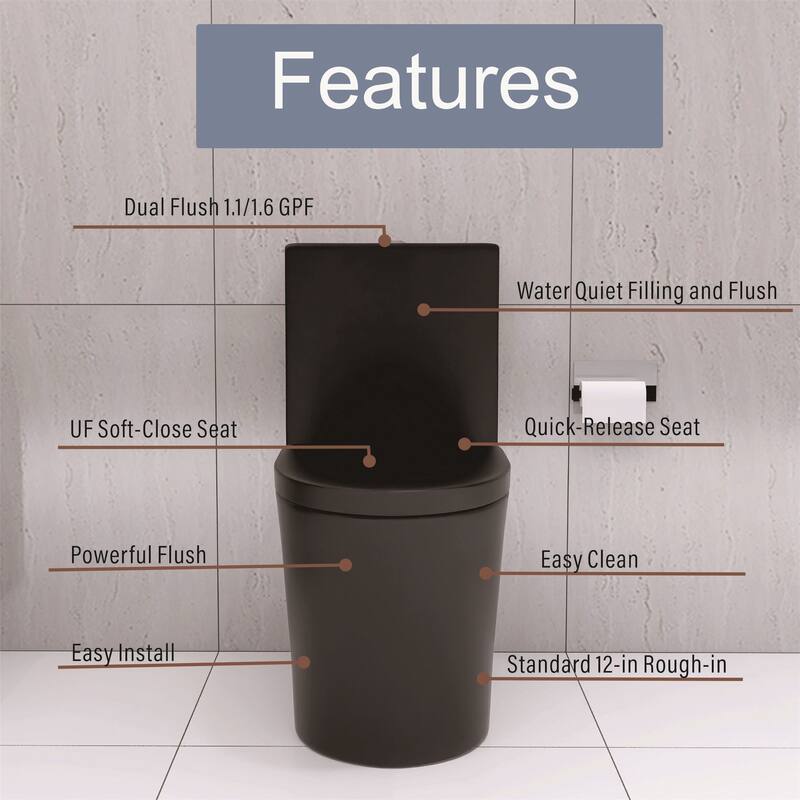 Matte Black Elongated One Piece Toilet