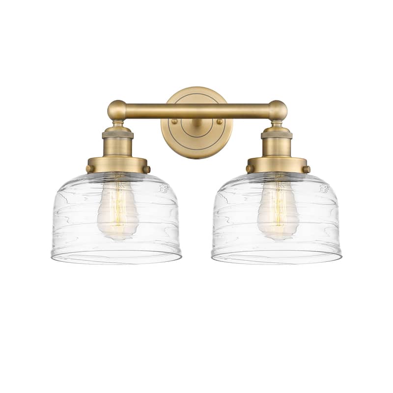Innovations Lighting 616-2W-10-16-L Bell Vanity Bell 2 Light 16" Wide - Brushed Brass / Clear Deco Swirl