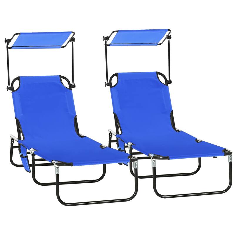 Outdoor Folding Recliner with Side Pocket and Awning