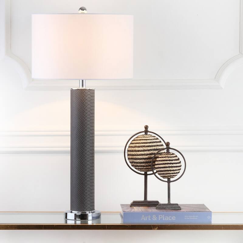 SAFAVIEH Lighting Tomika 32-inch Faux Alligator Grey Table Lamp (Set of 2) - 15"x15"x31.5" - 15Wx15Dx32H