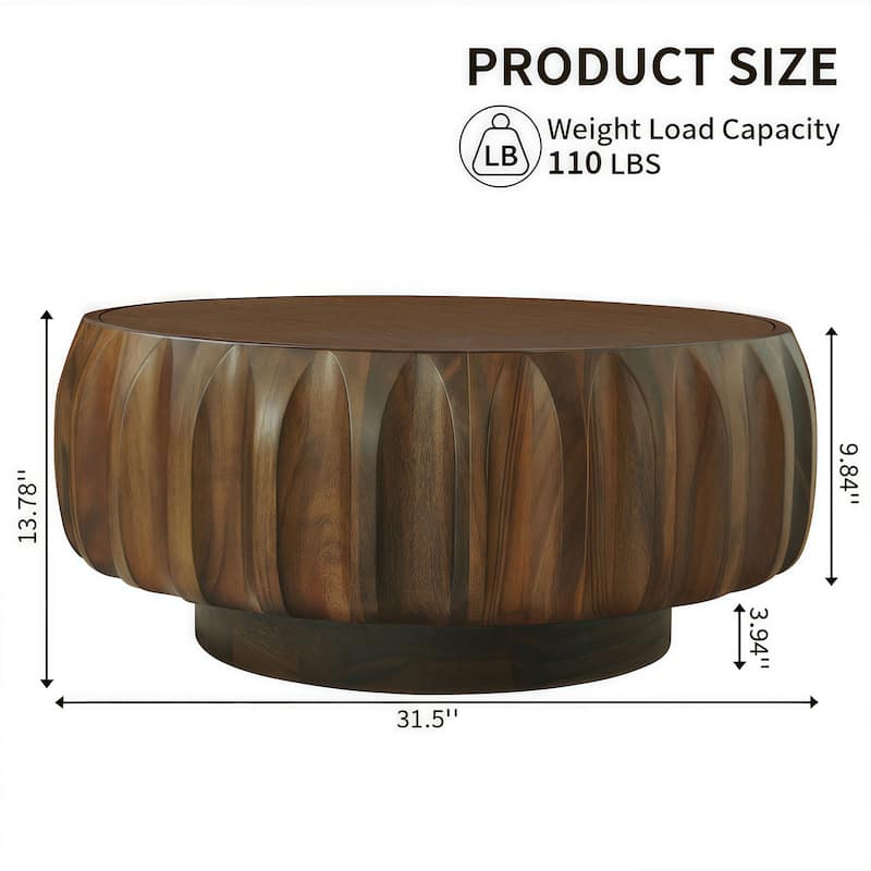 31.5" Solid Wood Coffee Table with 3D Frame & Veneer Top