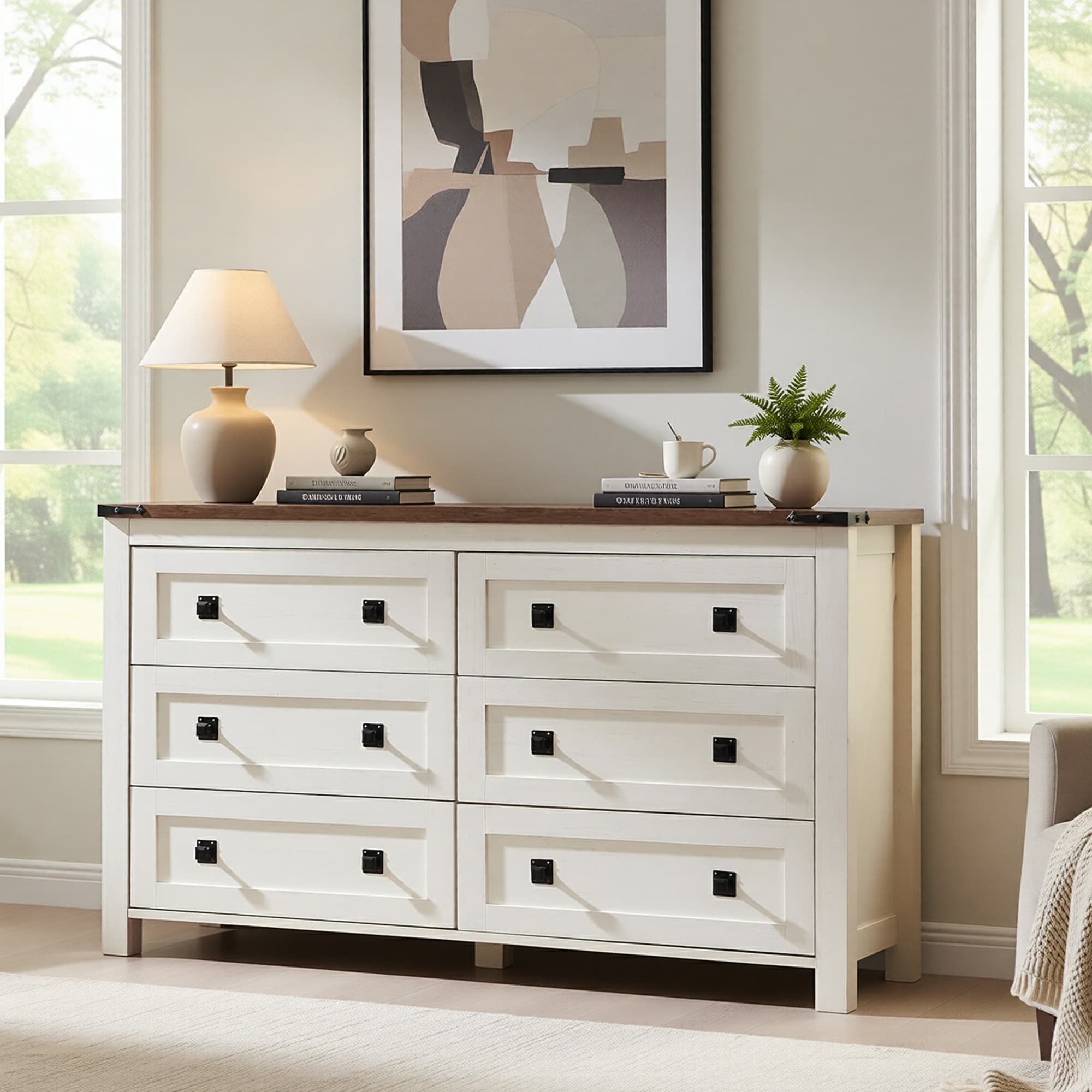 Wood 6 Drawers Dresser, Rustic Chest of Drawers for Bedroom