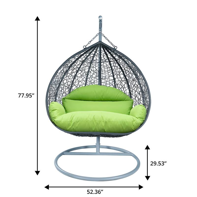 2-Person Egg Swing Chair in Grey Stainless Steel 2-Seater Porch Swing for Outdoor and Indoor - 77.95" Height