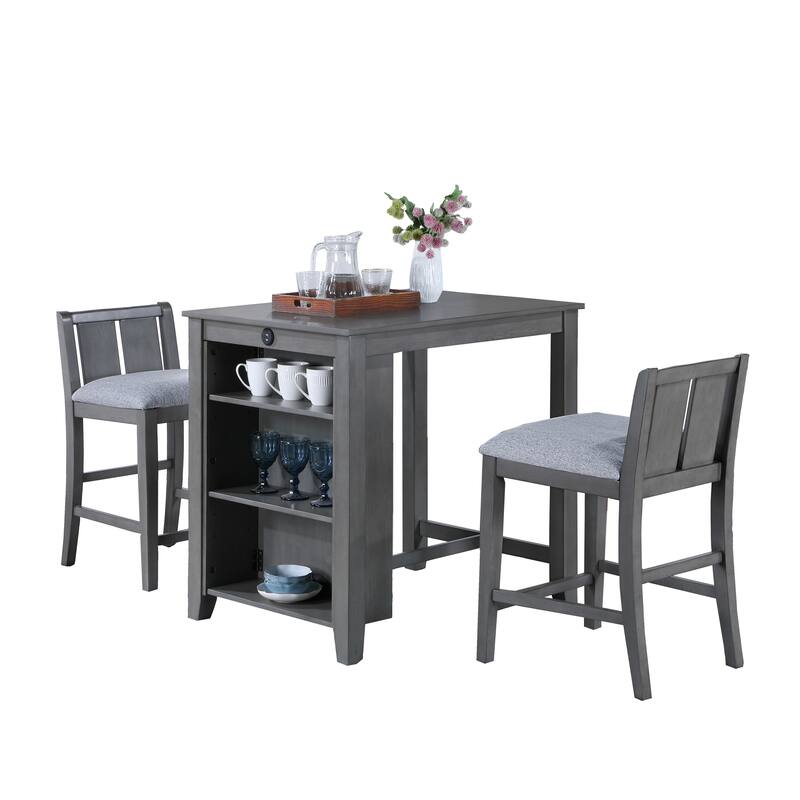 Small Space Counter Height Dining Table with Shelves and 2 Chairs