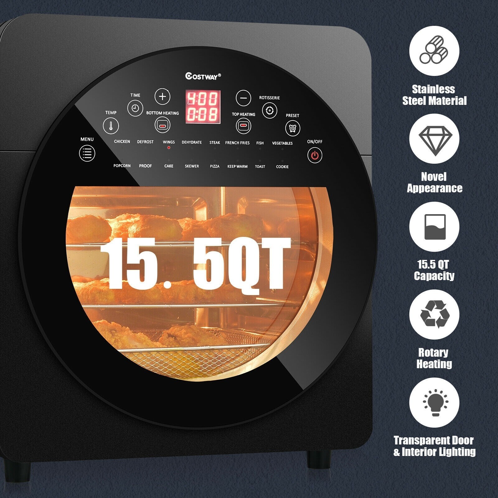 16-in-1 Air Fryer 15.5 QT Toaster Rotisserie Dehydrator Oven - 13" x 13.5"  x 15"(L x W x H) - Overstock - 32819967