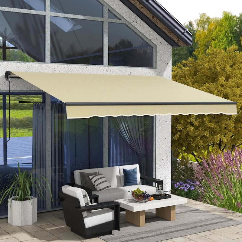 Outsunny 12' x 10' Retractable Awning, Patio Awning Sunshade Shelter with Manual Crank Handle, 280gsm UV Resistant Fabric - beige