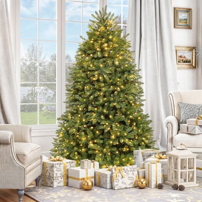 Artificial Full Christmas Tree, 6ft Pre-Lit Christmas Tree with 8 Light-Modes, Includes Stand, Green Bell