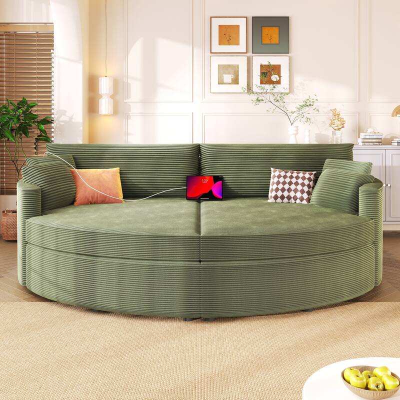 102.3" Sofa Bed Upholstered Sofa Couch with Deep Seat and USB Ports for Living Room