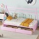 preview thumbnail 3 of 12, Pink Twin Size Wood House Platform Bed with Two Drawers, Headboard and Footboard for Bedroom