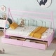 preview thumbnail 3 of 22, Twin House Platform Bed with Drawers, Pink, Modern Design