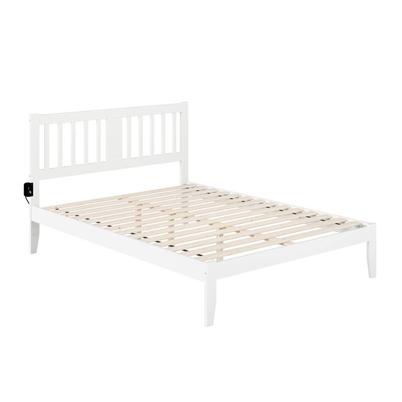 Bed with USB Charger - White Wood Frame, 1000lb Capacity, No Box Spring Needed