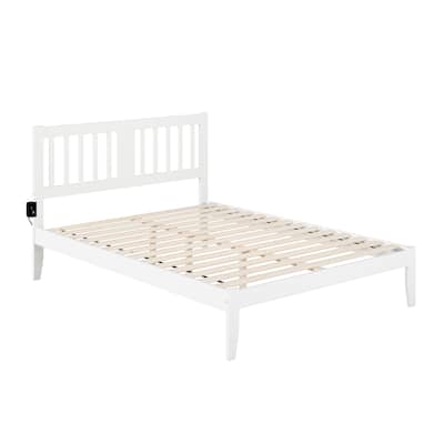 Bed with USB Charger - White Wood Frame, 1000lb Capacity, No Box Spring Needed