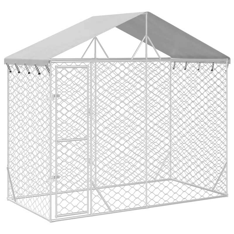 vidaXL Outdoor Dog Kennel with Roof Silver Galvanized Steel