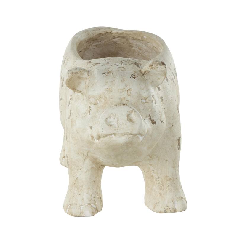 Magnesium Oxide Pig Indoor Outdoor Planter with Distressed Details - Light Brown - Roche River Decor