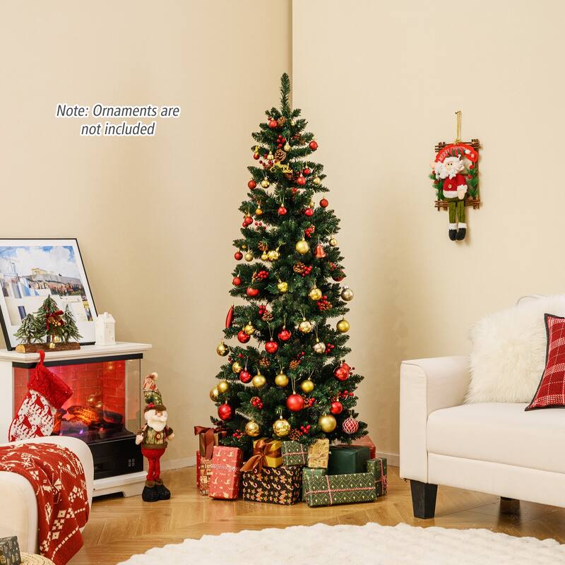 Costway 6/7 FT Artificial Christmas Tree with 612/791 Branch Tips Warm - See Details - Green