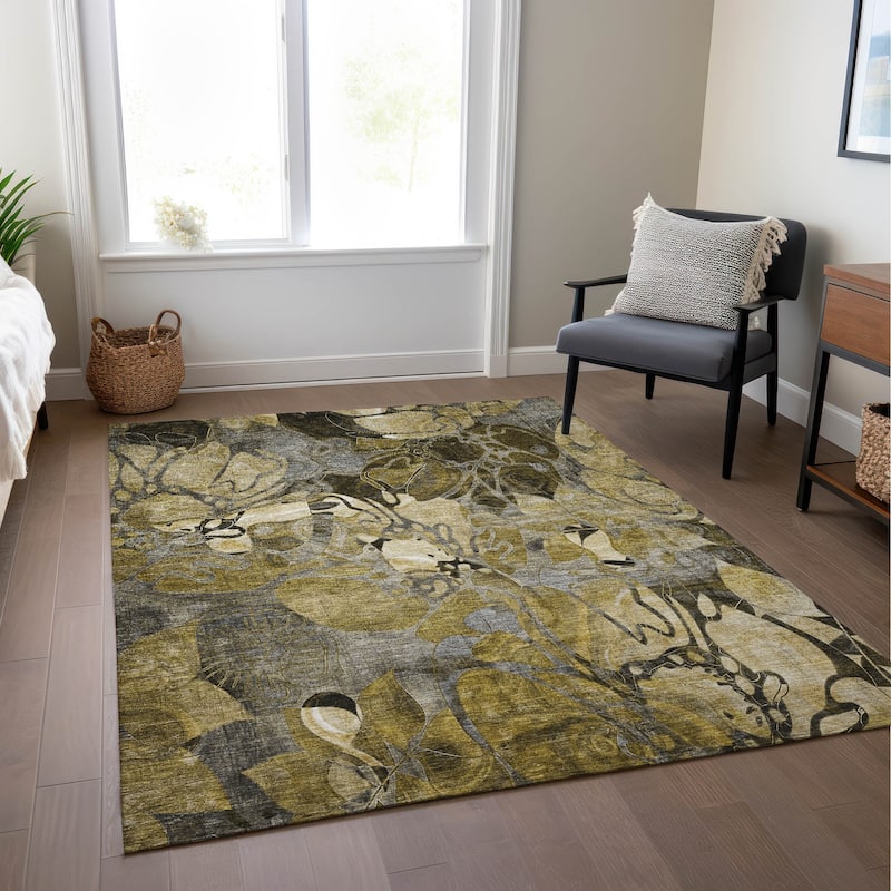 Machine Washable Indoor/ Outdoor Modern Floral Chantille Rug
