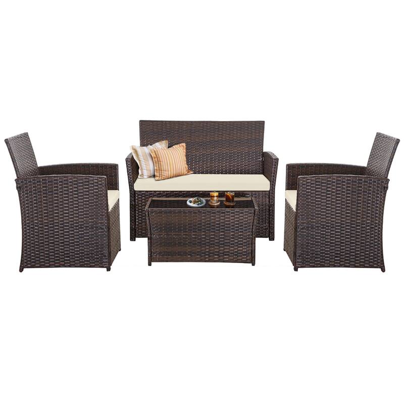 4 PCS Wicker Sectional Seating Sofa Set for Outside Balcony