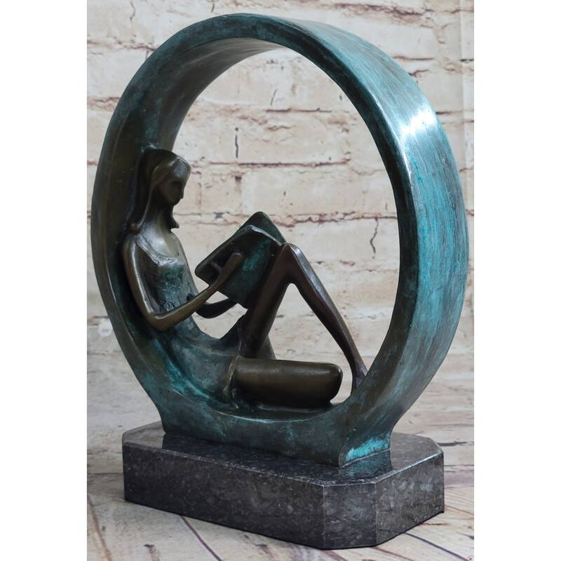 Signed Original Artwork By Collet Girl Reading A Book Bronze Sculpture Figurine