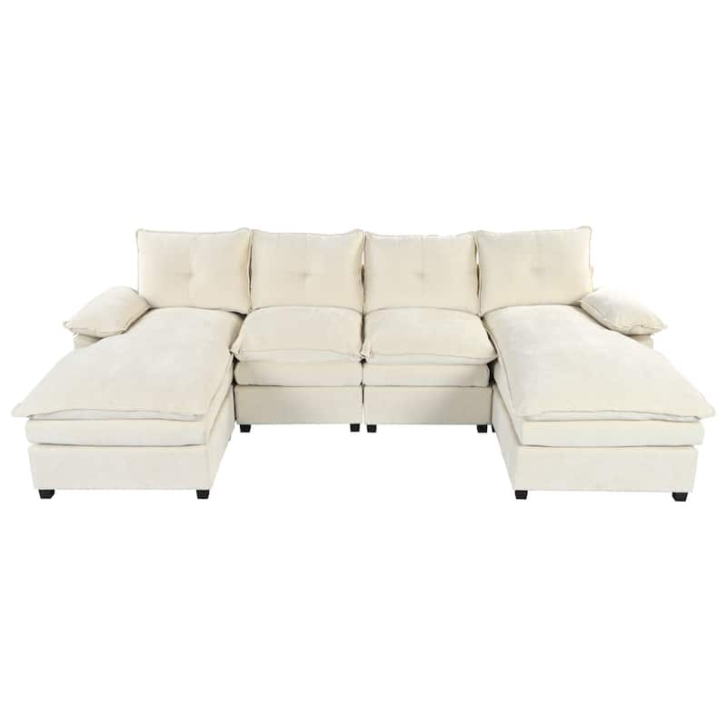 115" U-Shaped Chenille 6-Seater Sectional Sofa with Adjustable Armrest Pillows