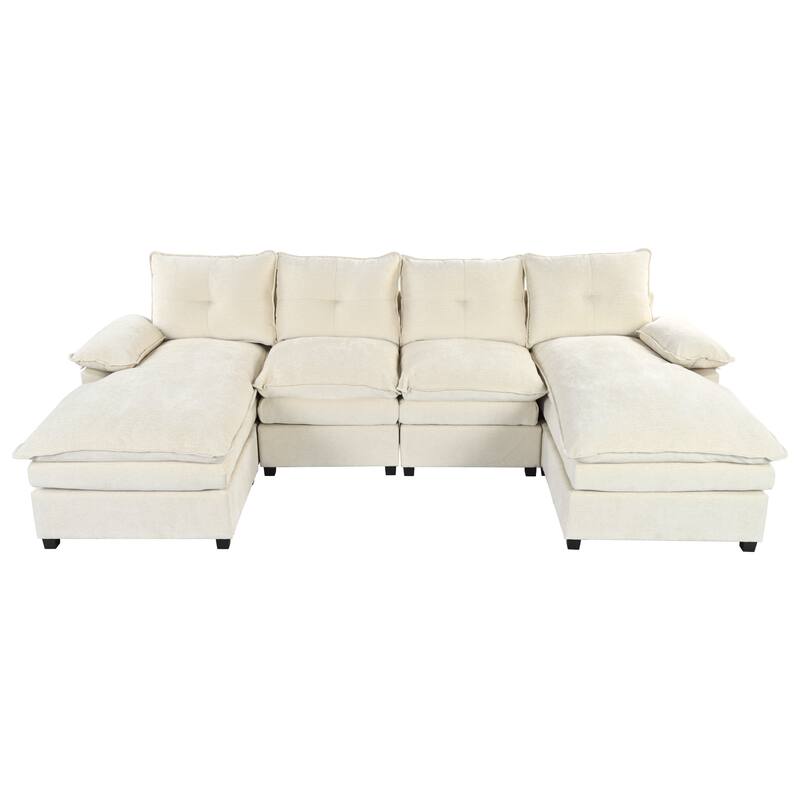 Luxurious U-Shaped Chenille Sectional Sofa with Adjustable Armrest Pillows and Button-Tufted Backrest
