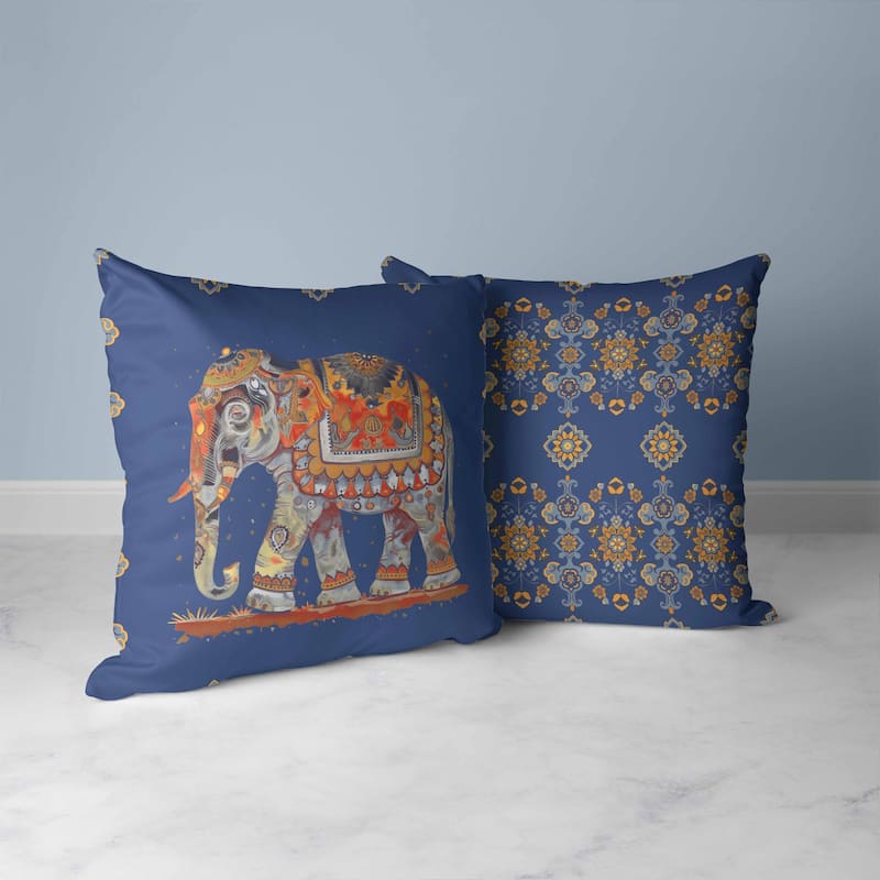 Decorated Elephant Faux Suede Reversible Throw Pillow Blue and Gray