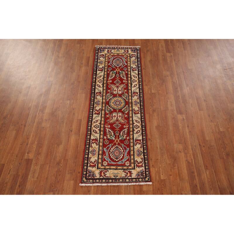 Red Kazak Runner Rug Hand-Knotted Hallway Wool Carpet - 2'1" x 6'1"
