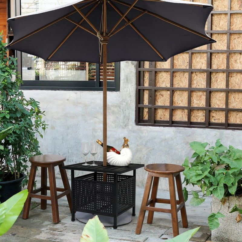 Patio 22 in. Black Wrought Iron Table with Umbrella Hole