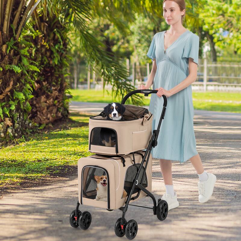 Gymax Double Pet Stroller for 2 Dogs or Cats w/ 2 Detachable Carriers