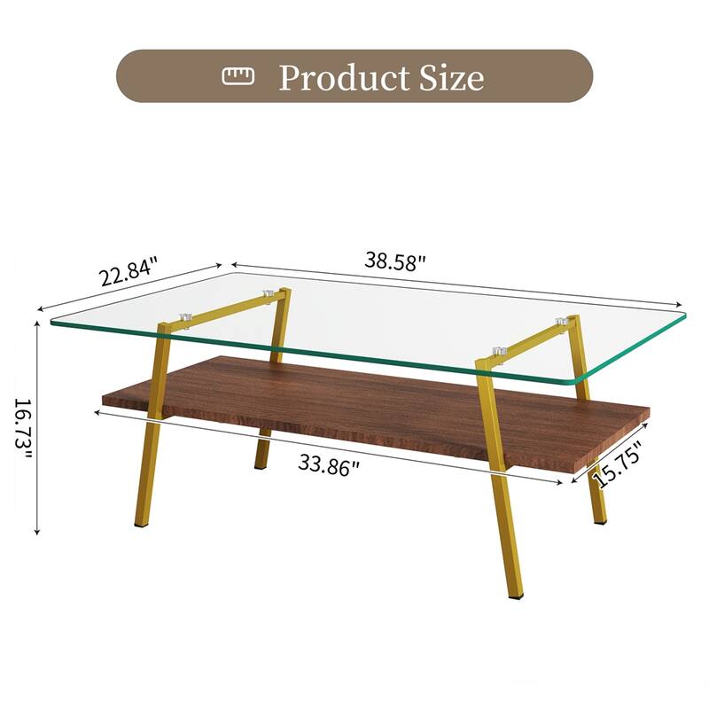 Rectangle Coffee Table, Tempered Glass Tabletop with White Metal Legs