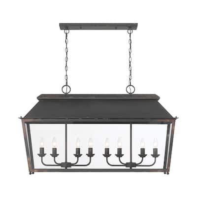 Abingdon 8 Light Linear Pendant in Antique Black Iron with Clear Glass - Silver