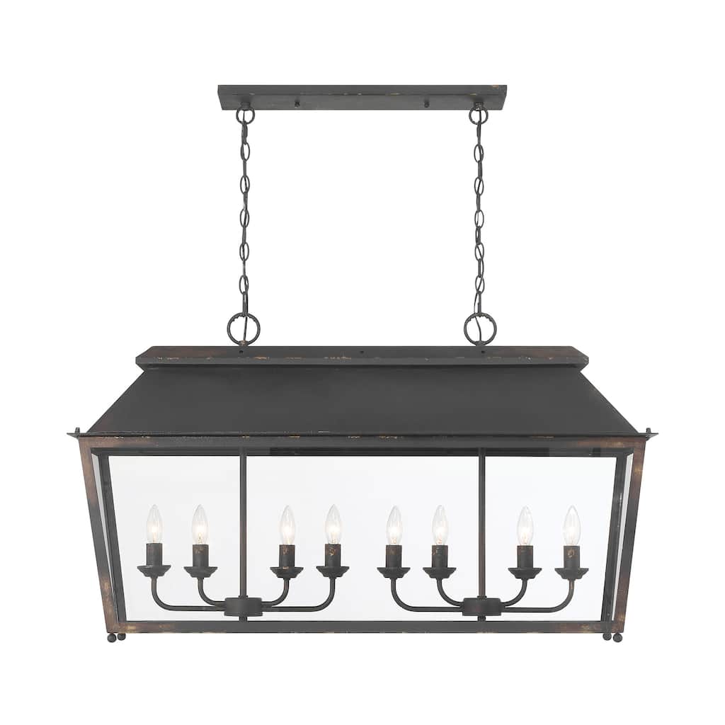 Golden Lighting Abingdon 8-light Island Light in Antique Black Iron - Silver