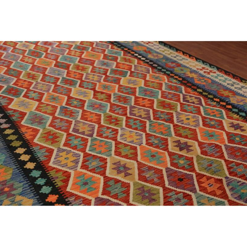 Reversible Kilim Oriental Large Rug Hand-Woven Wool Carpet - 10'2"x 16'9"