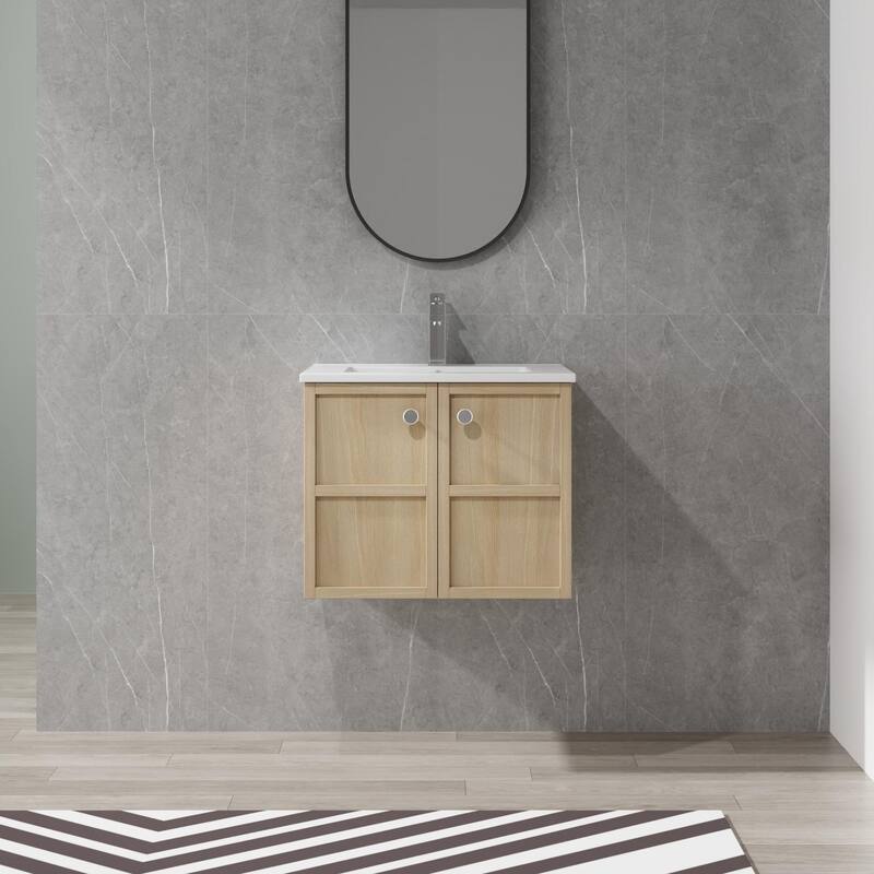 Beingnext 24"/30" Bathroom Vanity with Sink, Floating/Freestanding Bathroom Vanity with Soft Close Door - Beige - 24''W