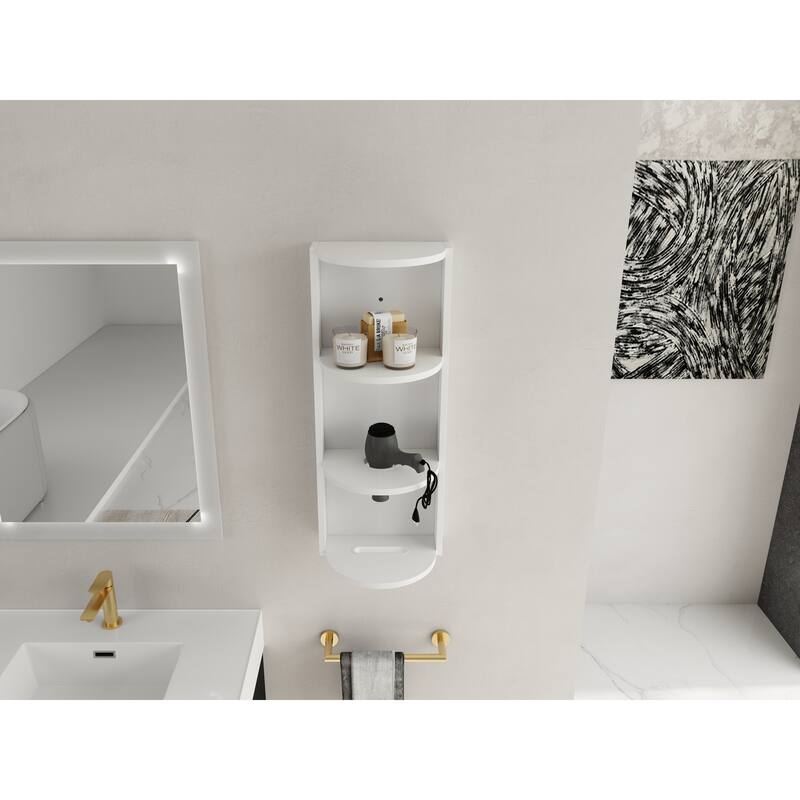 Wall Mounted Cabinet Floating Side Cabinet with Towel Shelf, Modern Storage Rack with 3 Adjustable Shelves
