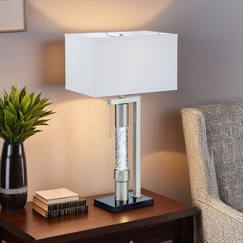 Mandy Table Lamp with Ripple Textured Glass Tube, Silver Metal 29 Inch