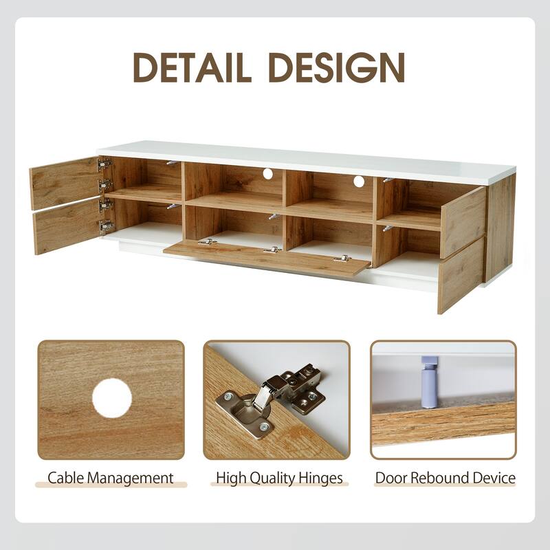 Modern 80 Inch TV Stand with Storage, Media Entertainment Console with Door Rebound Device and 8 Compartments