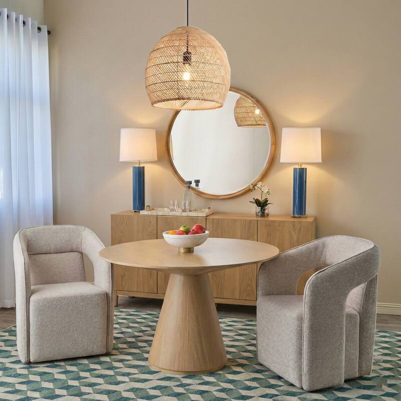 1-Light Coastal Style Brown Hand-Woven Rattan Cloche Hanging Pendant Light - 15.7" W x 62.9" H