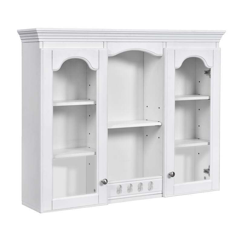 Wall Mounted Medicine Cabinet, Bathroom Wall Cabniet with Middle Storage Shelves, 2 Side Glass Doors and Adjustable Shelves
