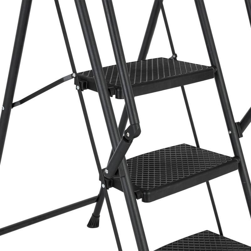 Black 4-Step Folding Step Stool Ladder Removable Tool Bag