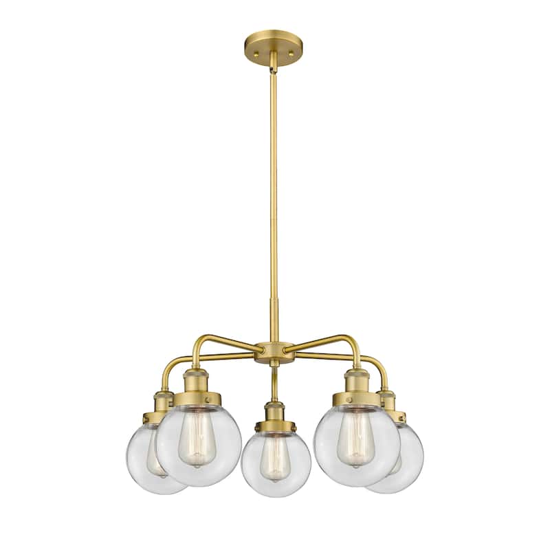 Innovations Lighting Beacon - 5 Light 24" Stem Hung Chandelier - Clear/Brushed Brass