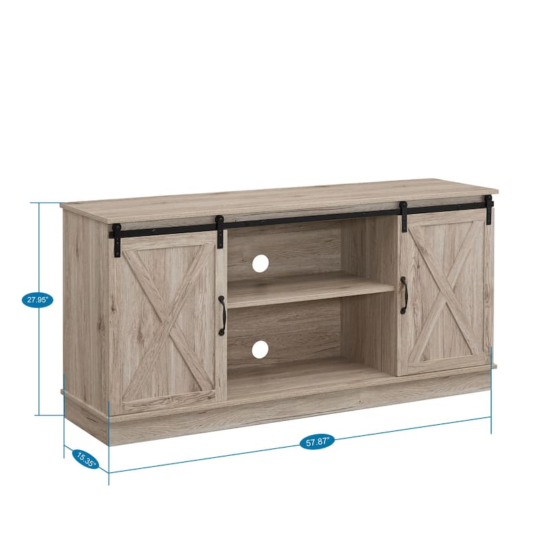 Farmhouse Rustic Wooden 60" TV Stand with Storage Console Cabinet, Sliding Barn Doors Entertainment Center