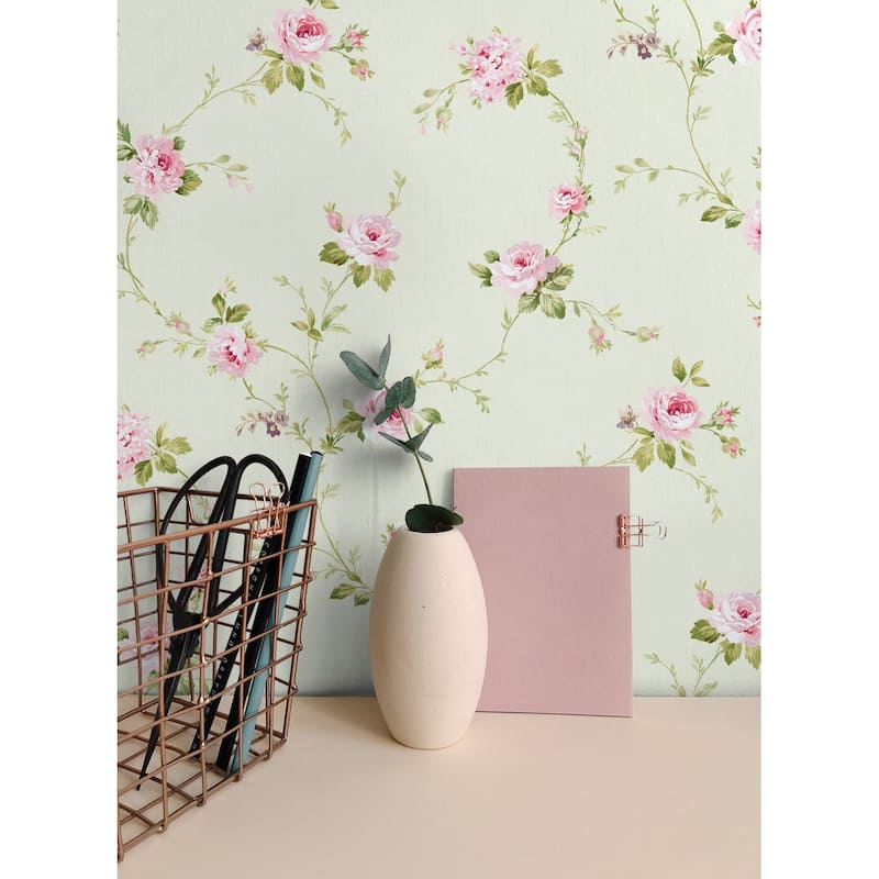 Seabrook Designs Pink Floral Trail Unpasted Wallpaper