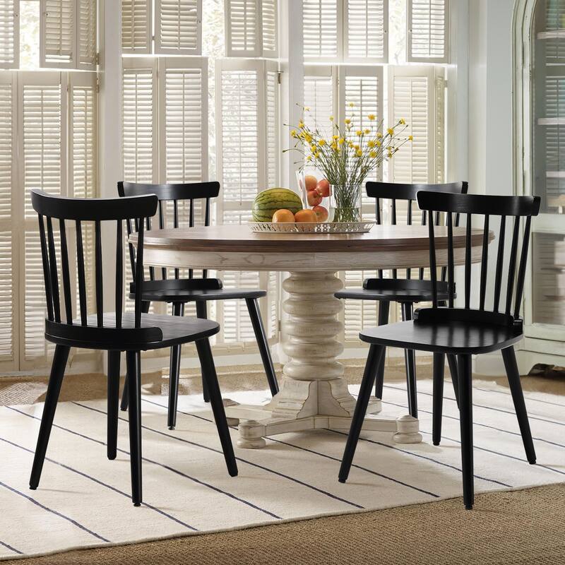 Solid Wood Spindle Back Windsor Dining Chairs Set of 2 - 33.3"H x 17.72"W x 19.7"D