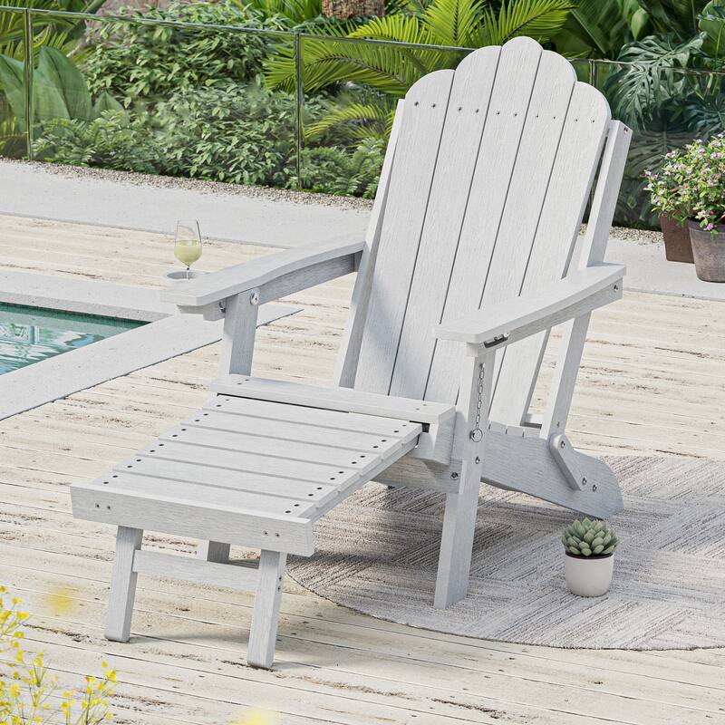 3-Position Adjustable Folding Adirondack Chair W/ Ottoman for Outdoor - 1-Piece - White