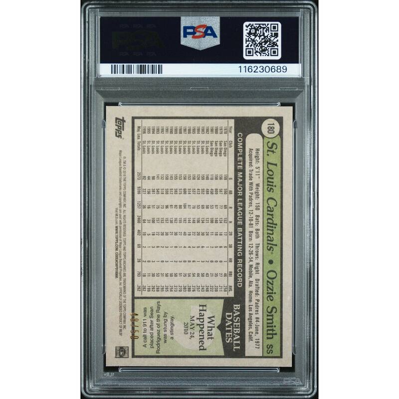 Ozzie Smith 2016 Topps Archives Red Border Signed Baseball Card #180 Auto Graded PSA 10 48/50 Cert # 116230689 - 8' x 11'
