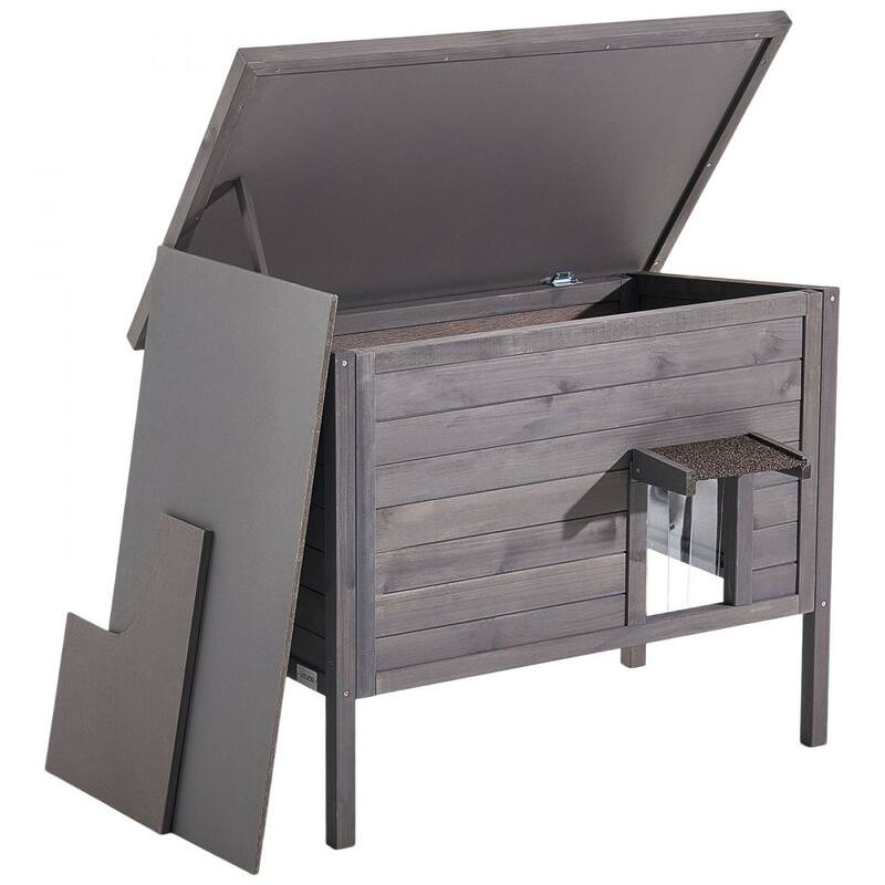 Insulated Wooden Cat House with Heating Pad and Waterproof Outdoor Shelter for Multiple Cats
