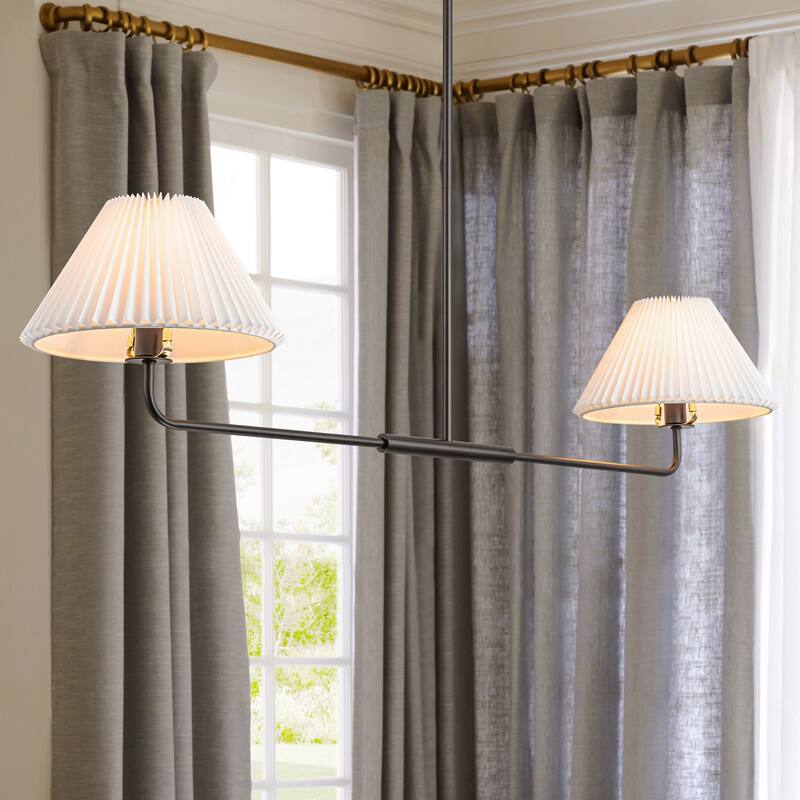 2-Light Modern Gold & Black Linear Pleated Fabric Pendant Kitchen Island Light - Black