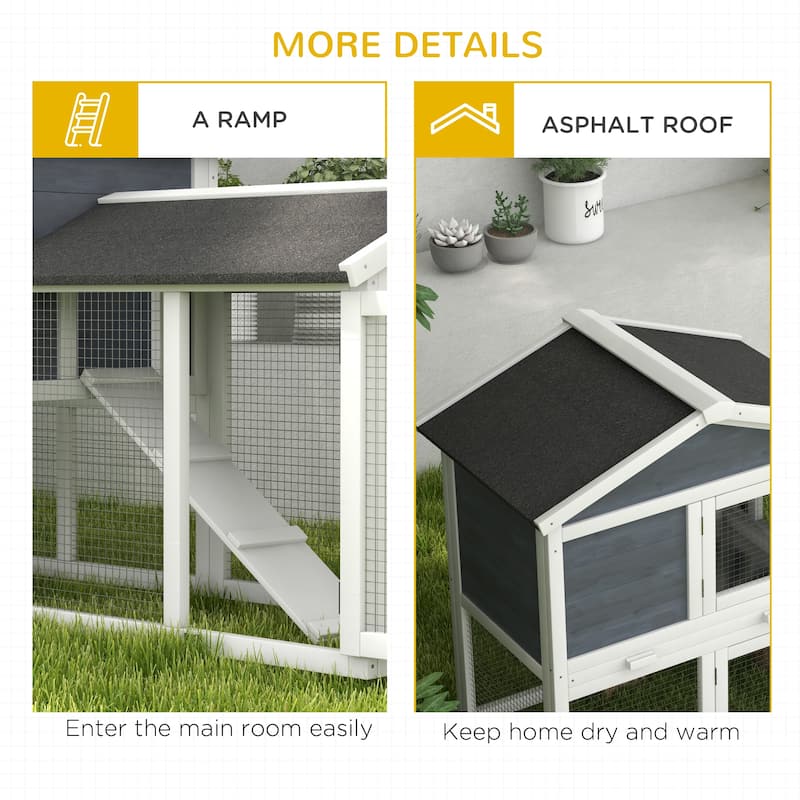 Indoor Outdoor Bunny Hutch with Asphalt Roof and Slide-Out Tray